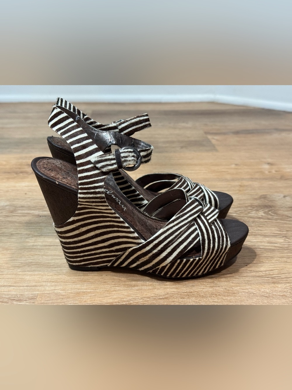 NEW Sam Edelman Y2K Katrice Brown & Ivory Zebra Stripe Wedge Platform Size 7.5